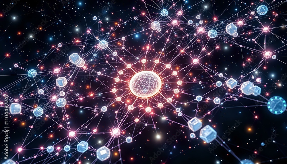Obraz premium Interconnected Networks | Vibrant Pink & Blue Data Visualization