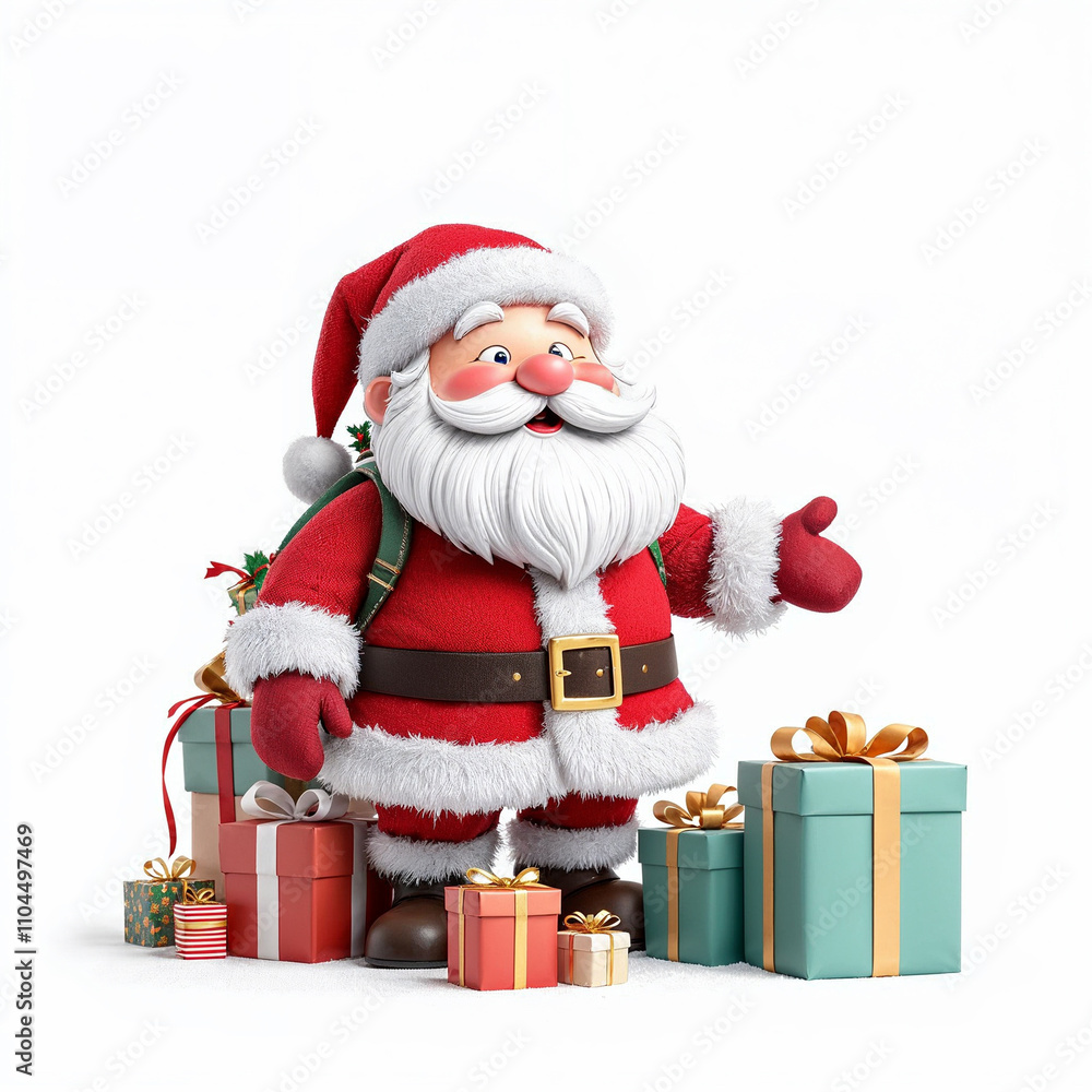 Fototapeta premium a 3d santa Claus with some gift boxs on white background