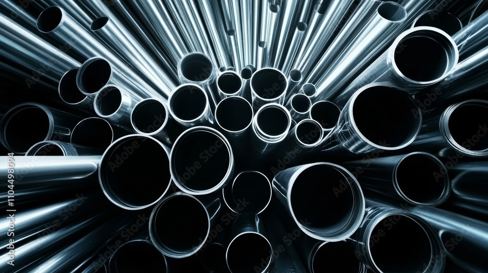 Steel pipes stacked in factory for construction Steel pipes stacked in factory for construction