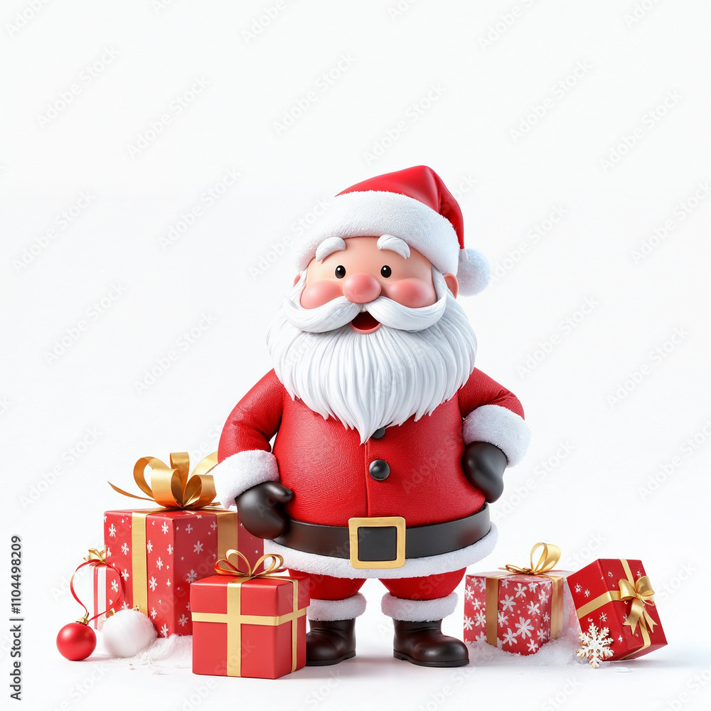 Fototapeta premium a 3d santa Claus with some gift boxs on white background