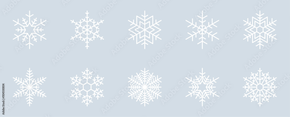 Set of 10 Snowflake Design Isolated on Ice Grey Background - 14/20 Set of 10 Snowflake Design Isolated on Ice Grey Background - 14/20