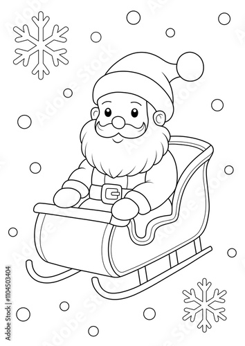 christmas themed a4 colouring picture santa sleigh. you can print it on standard A4 paper	 photo