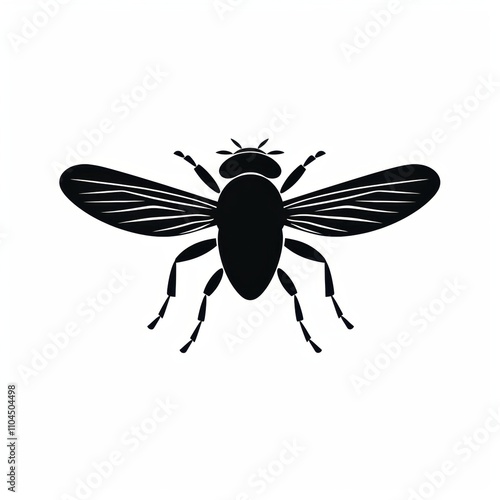 Stylized black silhouette of a bee with detailed wings and body features. photo