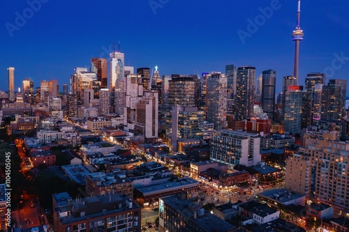 Photography Toronto downtown city skyline at night, Ontario, Canada.