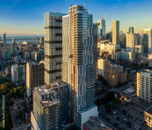 Photography Toronto downtown city skyline at sunrise, Ontario, Canada.