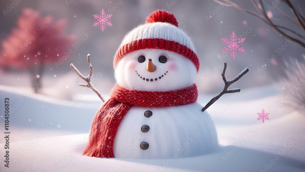 Charming Snowman in a Dreamy Winter Wonderland, Generative AI Charming Snowman in a Dreamy Winter Wonderland, Generative AI