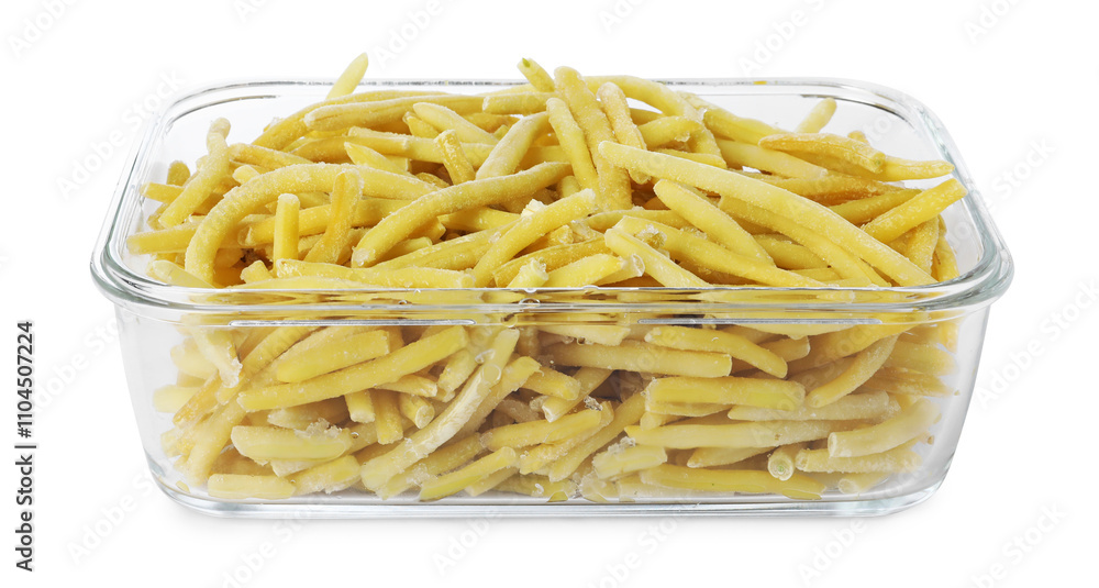 Frozen yellow beans in container isolated on white Frozen yellow beans in container isolated on white