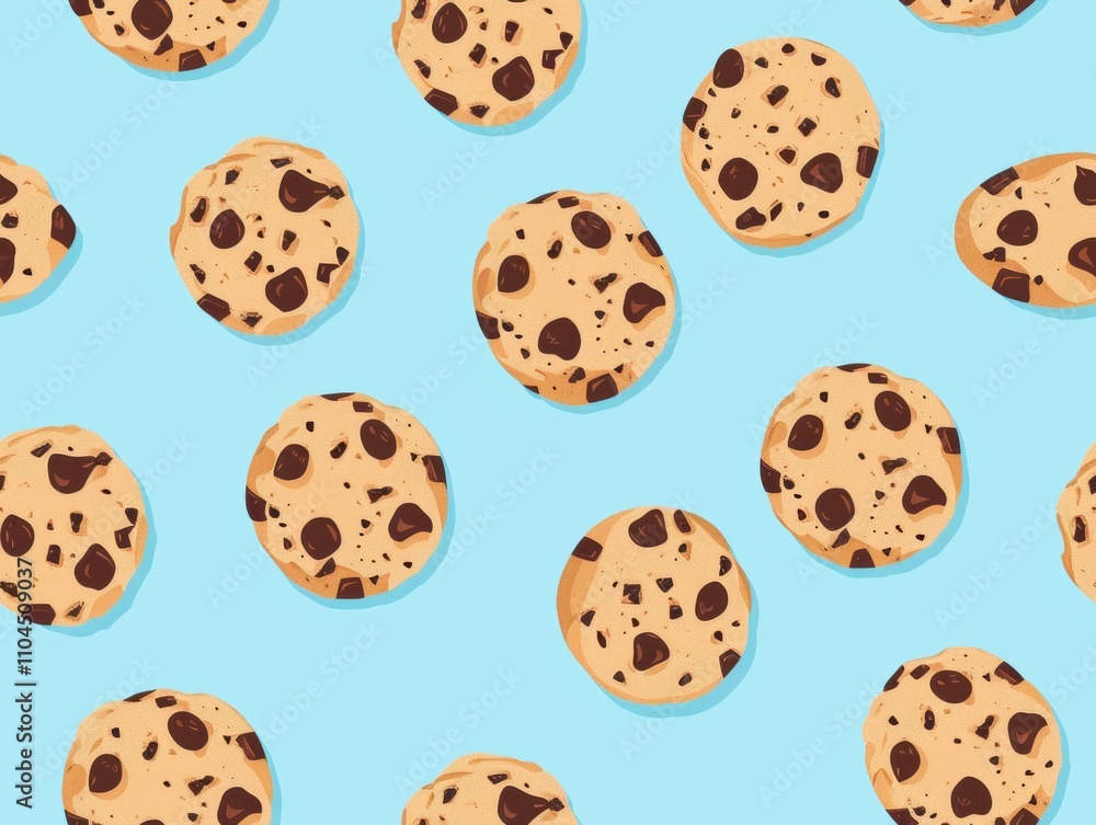 Chocolate chip cookies and oatmeal cookies arranged in a beautiful pattern, showcasing their texture, color, and detail. A delightful combination of sweet treats perfect for food photography. Chocolate chip cookies and oatmeal cookies arranged in a beautiful pattern, showcasing their texture, color, and detail. A delightful combination of sweet treats perfect for food photography.