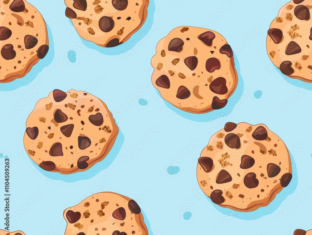 Chocolate chip cookies and oatmeal cookies arranged in a beautiful pattern, showcasing their texture, color, and detail. A delightful combination of sweet treats perfect for food photography. Chocolate chip cookies and oatmeal cookies arranged in a beautiful pattern, showcasing their texture, color, and detail. A delightful combination of sweet treats perfect for food photography.