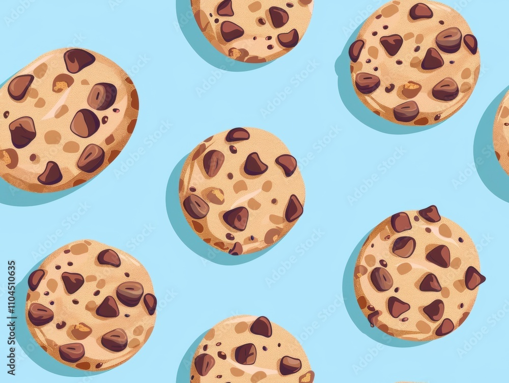 Chocolate chip cookies and oatmeal cookies arranged in a beautiful pattern, showcasing their texture, color, and detail. A delightful combination of sweet treats perfect for food photography. Chocolate chip cookies and oatmeal cookies arranged in a beautiful pattern, showcasing their texture, color, and detail. A delightful combination of sweet treats perfect for food photography.