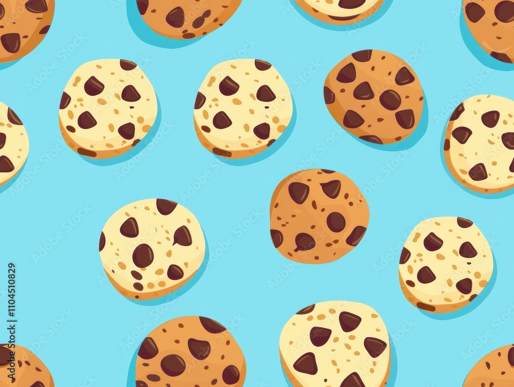 Chocolate chip cookies and oatmeal cookies arranged in a beautiful pattern, showcasing their texture, color, and detail. A delightful combination of sweet treats perfect for food photography. Chocolate chip cookies and oatmeal cookies arranged in a beautiful pattern, showcasing their texture, color, and detail. A delightful combination of sweet treats perfect for food photography.