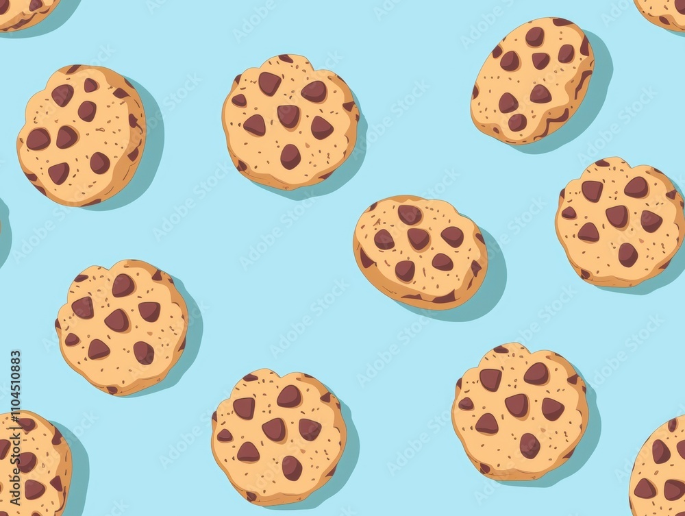 Chocolate chip cookies and oatmeal cookies arranged in a beautiful pattern, showcasing their texture, color, and detail. A delightful combination of sweet treats perfect for food photography. Chocolate chip cookies and oatmeal cookies arranged in a beautiful pattern, showcasing their texture, color, and detail. A delightful combination of sweet treats perfect for food photography.
