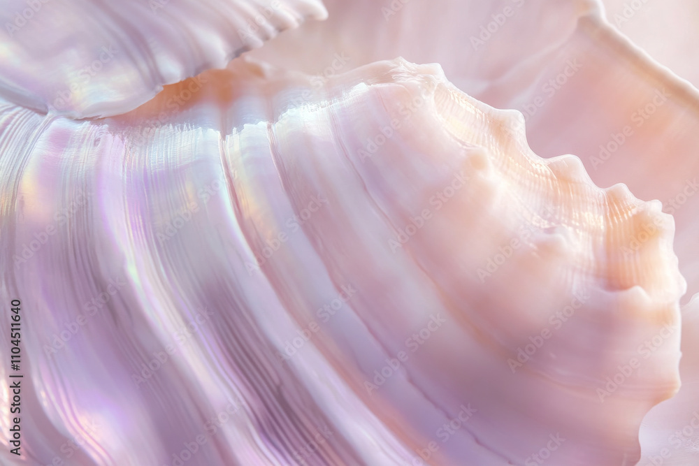 Smooth seashell texture with pastel pink, cream, and white tones, polished and faintly iridescent under soft light Smooth seashell texture with pastel pink, cream, and white tones, polished and faintly iridescent under soft light