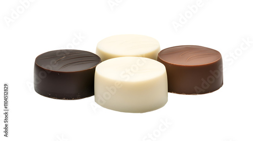 Luxury hand made white, milk, dark chocolates isolated on white photo