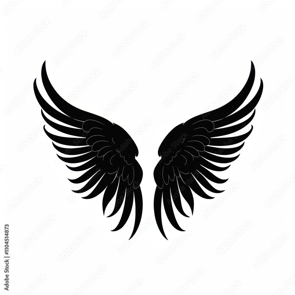 Stylized black wings illustration on a clean white background. Stylized black wings illustration on a clean white background.