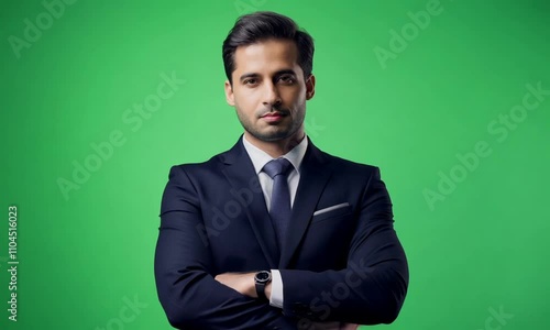 Businessman Posing with Arms Crossed Green Screen