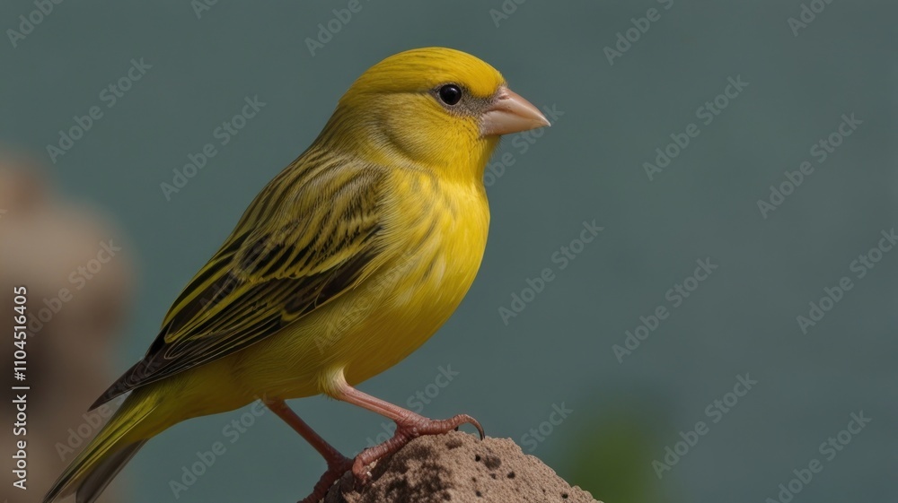 Yellow bird perched on a rock, profile view. Yellow bird perched on a rock, profile view.