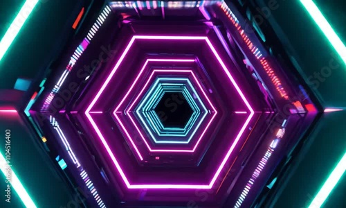 Infinite Futuristic Hexagon Neon Tunnel Loop