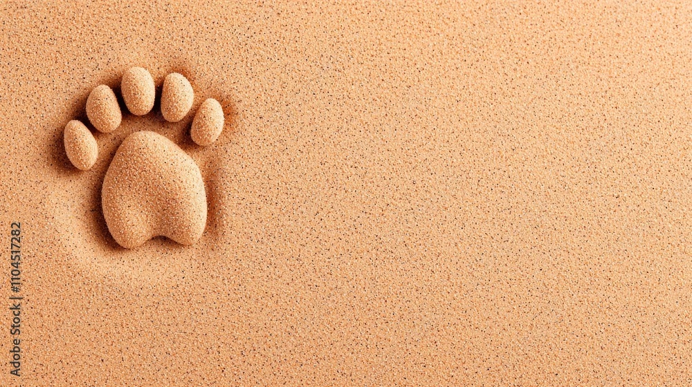a photostock of a single paw print on smooth sand with soft lighting, natural pet styling 2025 a photostock of a single paw print on smooth sand with soft lighting, natural pet styling 2025