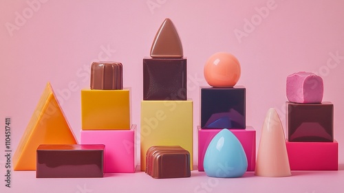 A neatly arranged display of cute-shaped chocolate packets, captured in a studio setting with balanced lighting. photo