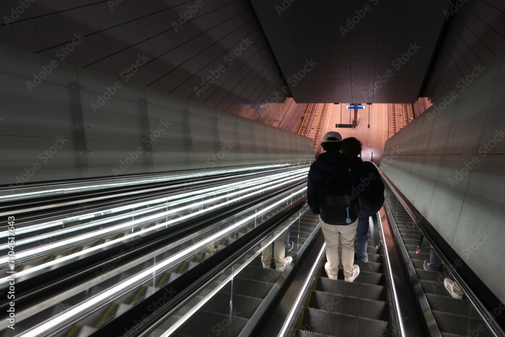 escalator north-south metro line in amsterdam