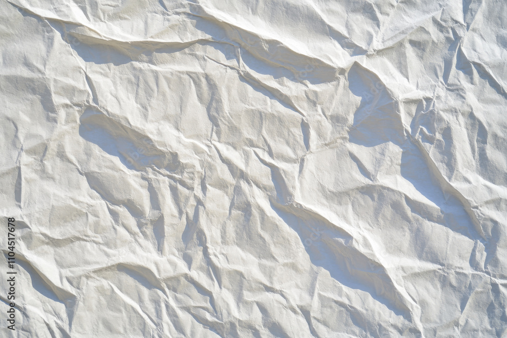 Crumpled paper texture, rough and uneven surface with visible creases and shadows, plain white tone Crumpled paper texture, rough and uneven surface with visible creases and shadows, plain white tone