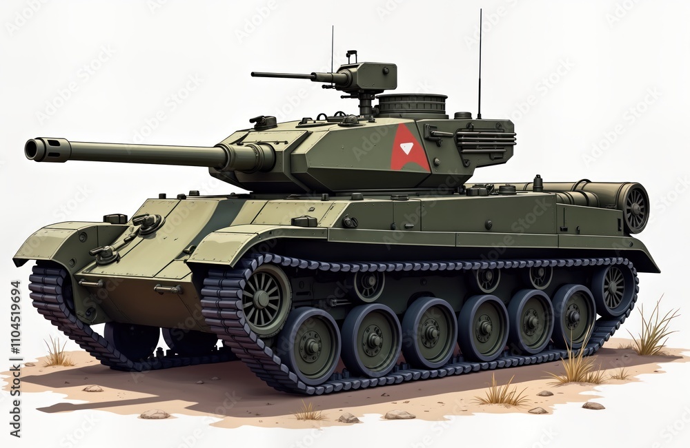 Military tank isolated on white background. Side view of armored vehicle. Combat vehicle ready for action. Powerful war machine on battlefield. Modern design, military technology showcased. Tank Military tank isolated on white background. Side view of armored vehicle. Combat vehicle ready for action. Powerful war machine on battlefield. Modern design, military technology showcased. Tank