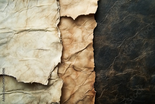 Crumpled textured papers in earthy and dark tones photo