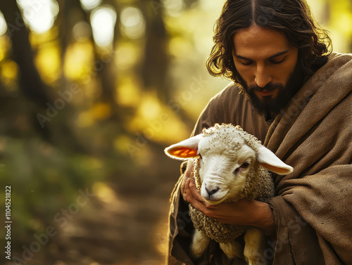 Jesus Christ is a shepherd looking for the lost sheep. photo