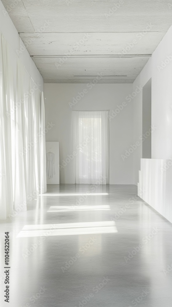 Sunlit white room, sheer curtains, minimalist design. Sunlit white room, sheer curtains, minimalist design.