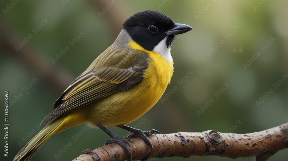 Fototapeta premium Yellow and black bird perched on a branch. (1)