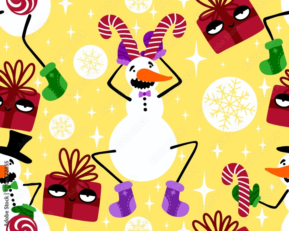 Winter seamless snowman pattern for fabrics and textiles and packaging Winter seamless snowman pattern for fabrics and textiles and packaging