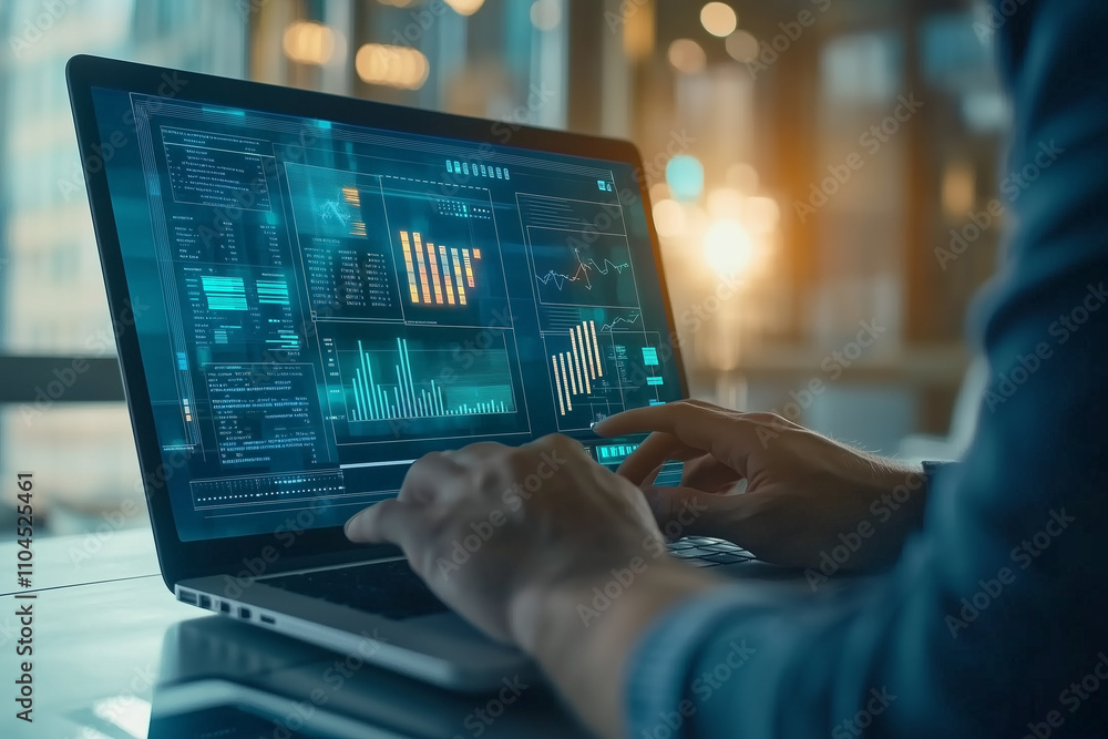 B2B business strategy concept: businessman using laptop for virtual interface, focusing on partnership, targets, and e-commerce B2B business strategy concept: businessman using laptop for virtual interface, focusing on partnership, targets, and e-commerce