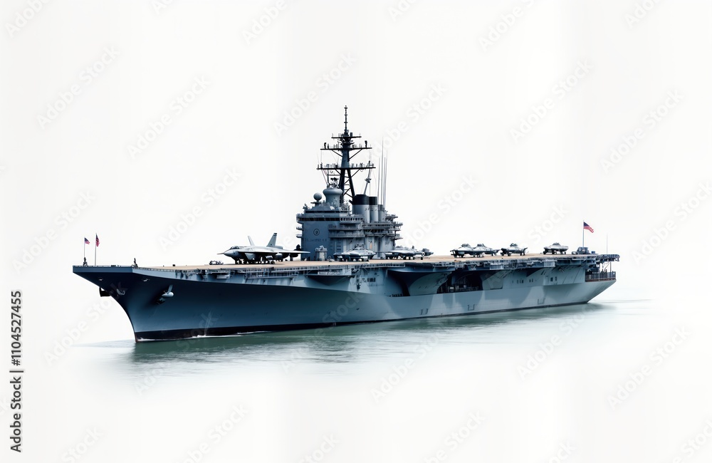 Military aircraft carrier floats on water. Naval vessel ready for action. Modern warship with aircrafts on deck. Powerful naval military force. Strategic maritime deployment. Global defense Military aircraft carrier floats on water. Naval vessel ready for action. Modern warship with aircrafts on deck. Powerful naval military force. Strategic maritime deployment. Global defense
