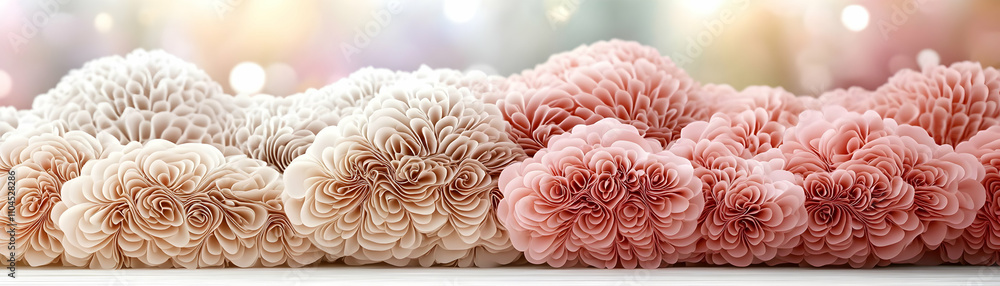 Abstract 3D Render of Delicate Paper Flowers in Pastel Hues, Arranged as a Romantic Background Abstract 3D Render of Delicate Paper Flowers in Pastel Hues, Arranged as a Romantic Background