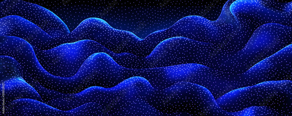 Obraz premium Abstract Blue Wave Background. Glowing Lines and Dots