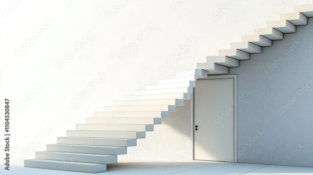 Stairs leading up to an open door, embodying the path to success and new beginnings. Stairs leading up to an open door, embodying the path to success and new beginnings.