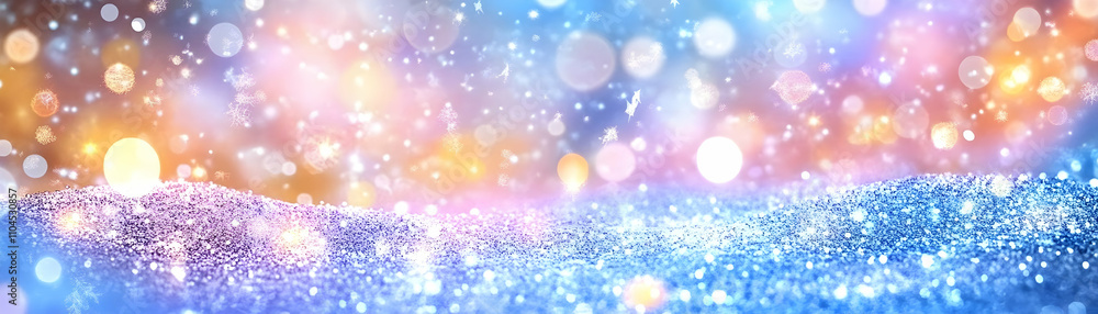 Sparkling Glitter Background with Colorful Bokeh and Snowflakes Sparkling Glitter Background with Colorful Bokeh and Snowflakes