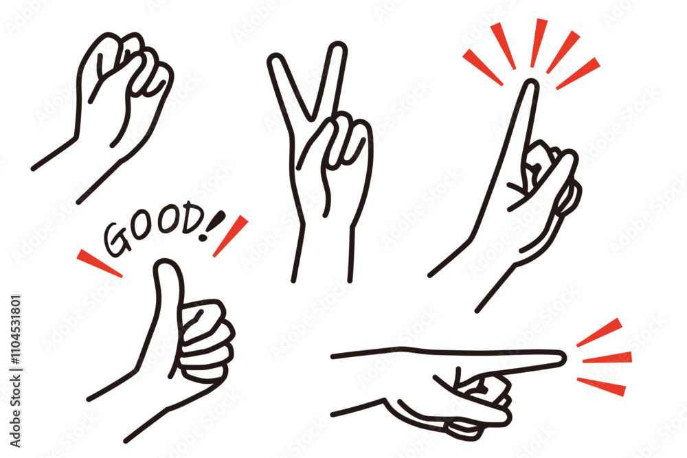 Fototapeta premium 手のポーズセット 線画01