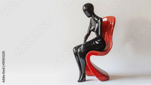 Elegant Abstract Sculpture of Black Figure on Chair