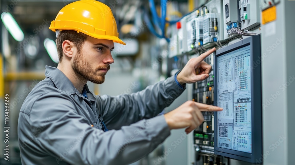 An engineer operator controller working with data base from Scada system computer screen.
An engineer operator controller working with data base from Scada system computer screen.