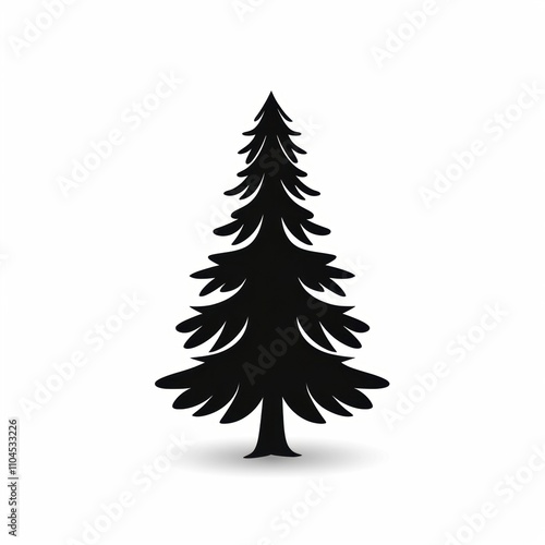 A simple silhouette of a pine tree, showcasing its elegant shape against a clean white background.