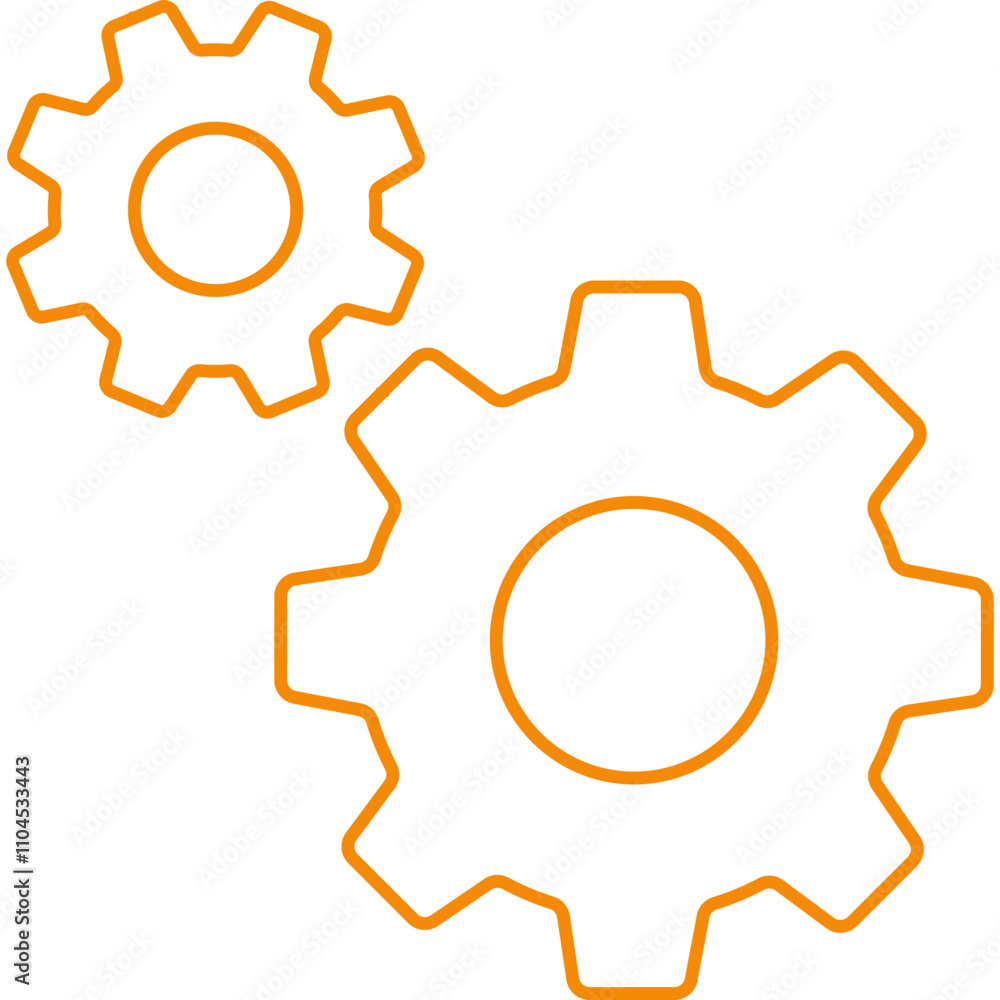 Orange Outline Gear Icon for Engineering and Process Design Orange Outline Gear Icon for Engineering and Process Design