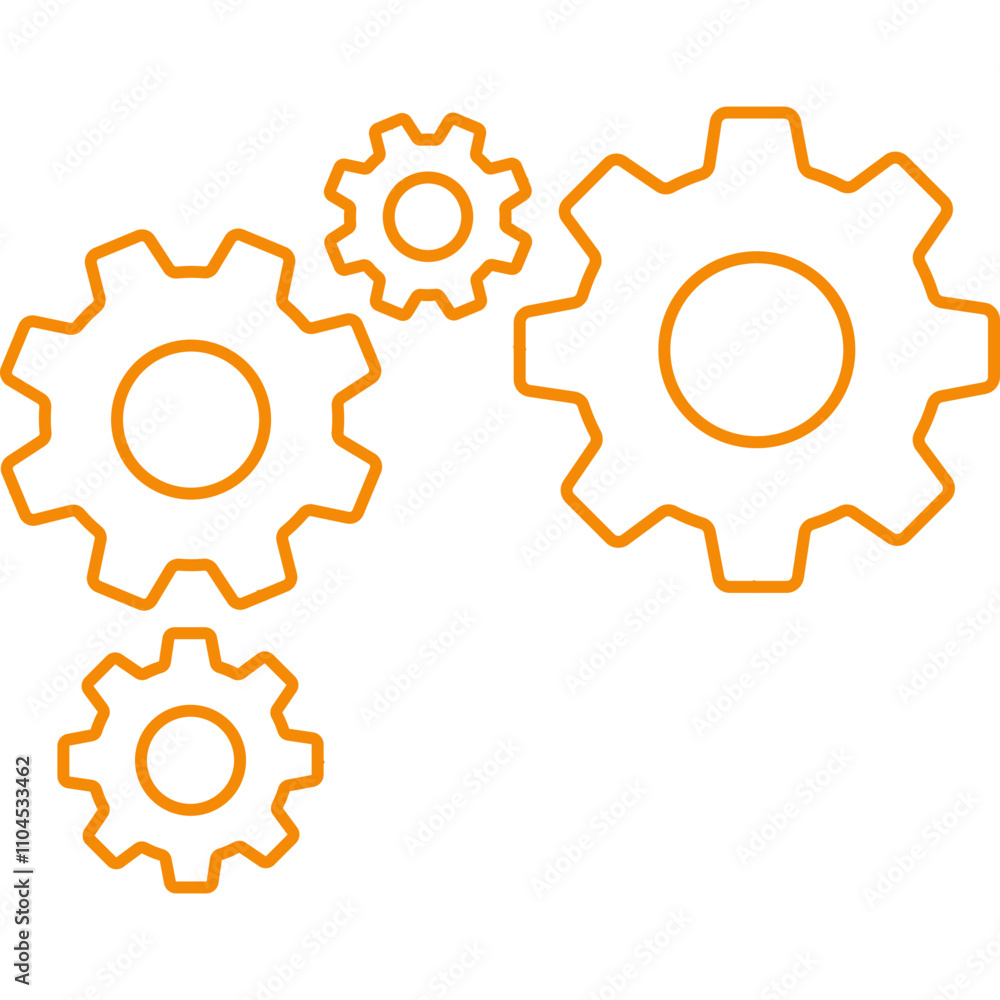 Orange Outline Gear Icon for Engineering and Process Design