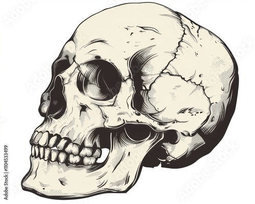 Detailed illustration of a human skull showcasing intricate features and textures.