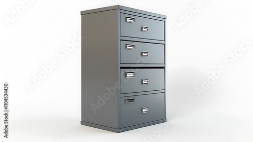 A metal filing cabinet with four drawers for organizing documents and office supplies.