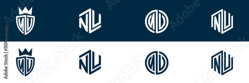 NU UN letter logo set design