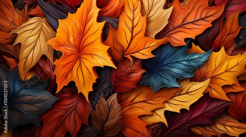 Wallpaper Mural A background filled with a variety of autumn leaves in vibrant shades of red, orange, and yellow, creating a warm and cozy seasonal atmosphere.  Torontodigital.ca