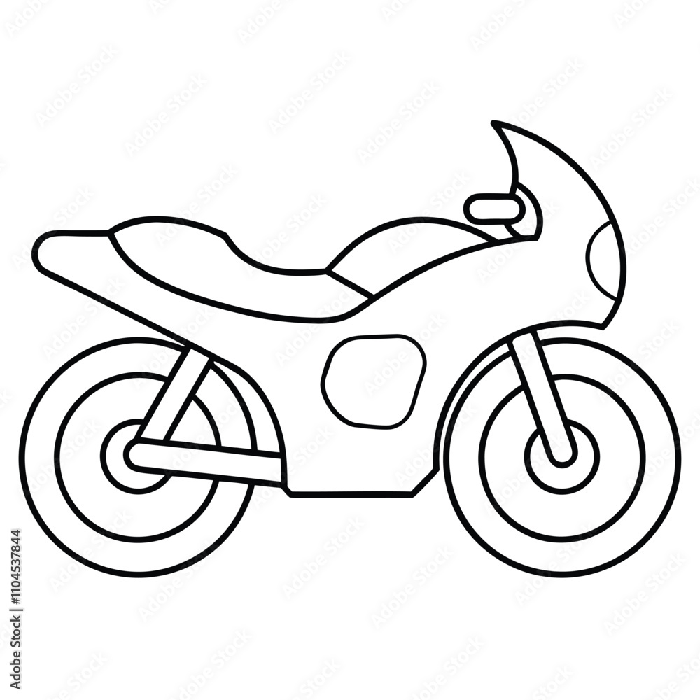 Simple Line Art Illustration of a Motorcycle, Minimalistic Vector Design of a Two-Wheeled Vehicle in Black and White Outline Style Simple Line Art Illustration of a Motorcycle, Minimalistic Vector Design of a Two-Wheeled Vehicle in Black and White Outline Style
