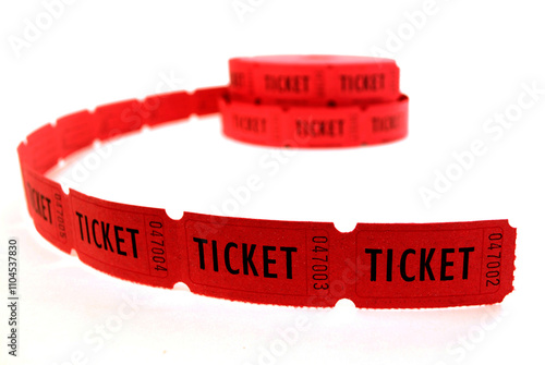 Roll of Red Tickets Closeup of Ticket Numbers used for Entry or Admission into an Event Performance or Amusement photo